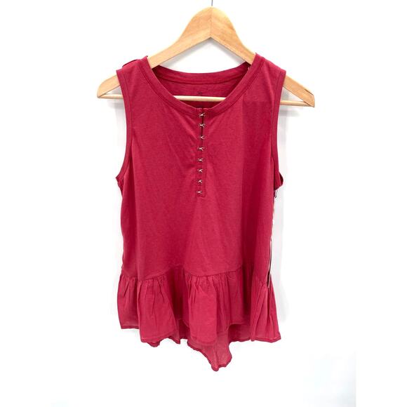 CASLON Nordstrom NWT Berry Red Sleeveless Ruffle Hem Tank Top //  S - Picture 1 of 8